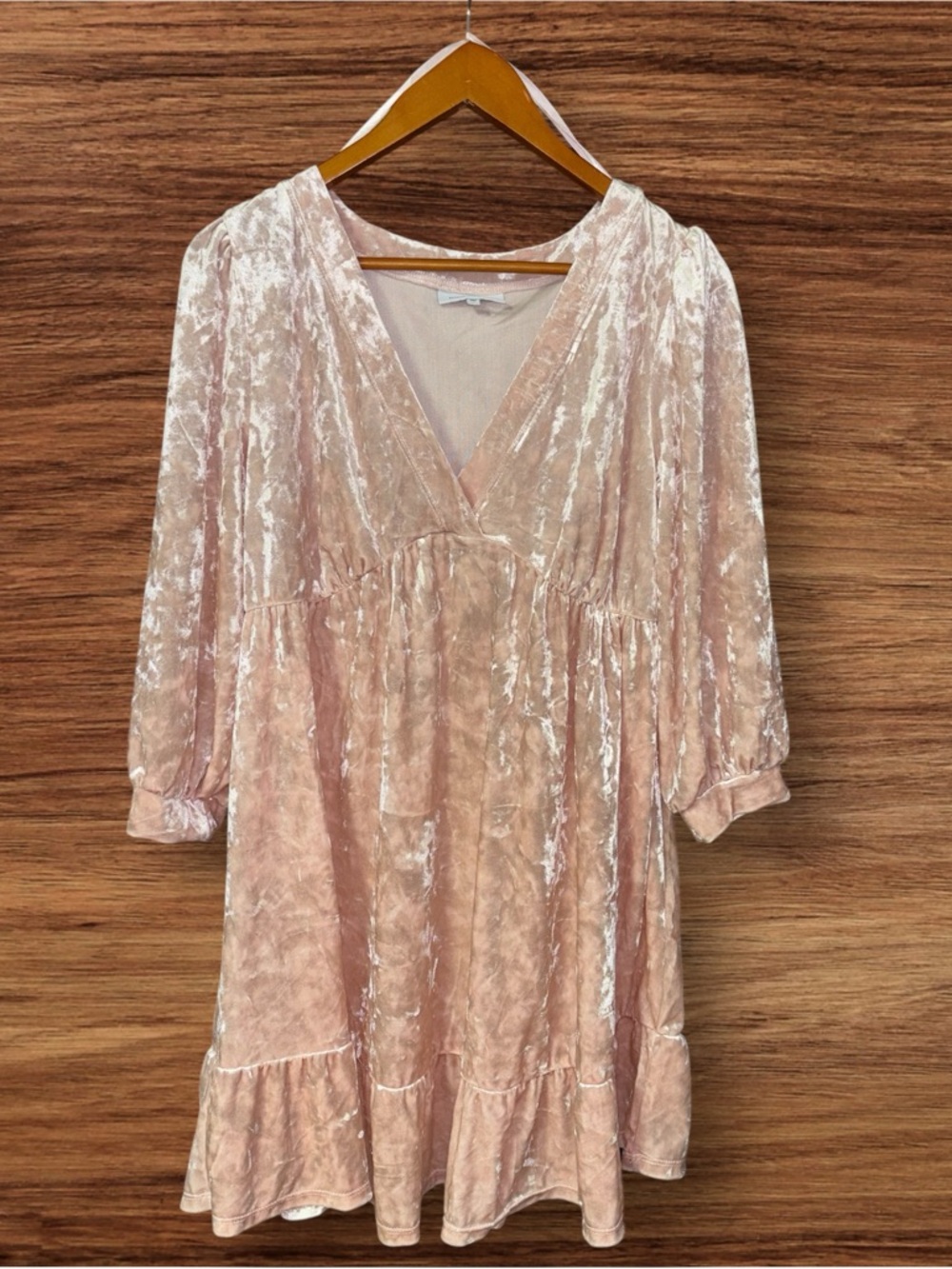 Motherhood Blush Pink Velvet V-Neck Babydoll Dress